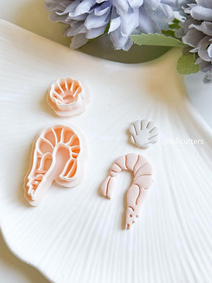 Shrimp and Seashell Polymer Clay Earring Cutters: Sea-Inspired Set