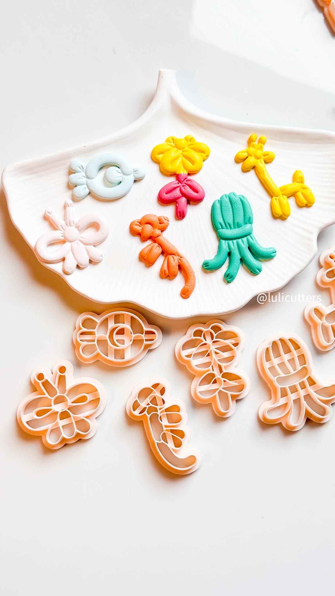 Balloon Animal Clay Cutter Set: Fish, Octopus, Monkey, Flower, Butterfly, Giraffe