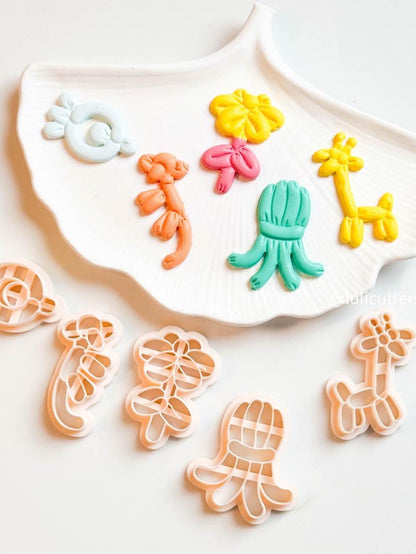 Balloon Animal Clay Cutter Set: Fish, Octopus, Monkey, Flower, Butterfly, Giraffe