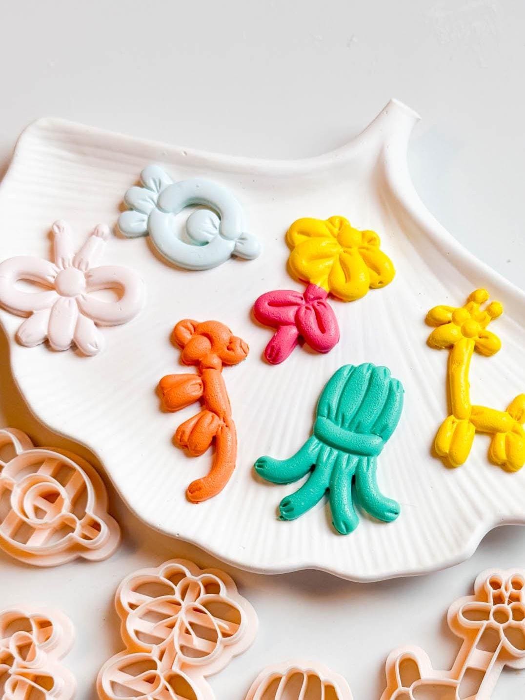 Balloon Animal Clay Cutter Set: Fish, Octopus, Monkey, Flower, Butterfly, Giraffe