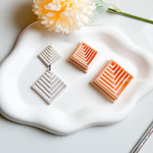 Chevron Layered Square Polymer Clay Cutter Dangle & Stud Earring Set