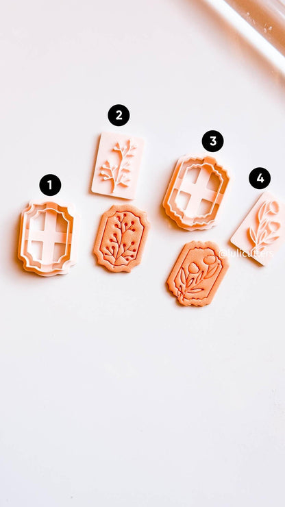 Floral Stamp & Frame Cutter Set 2 Botanical Imprints + 2 Scalloped Cutters