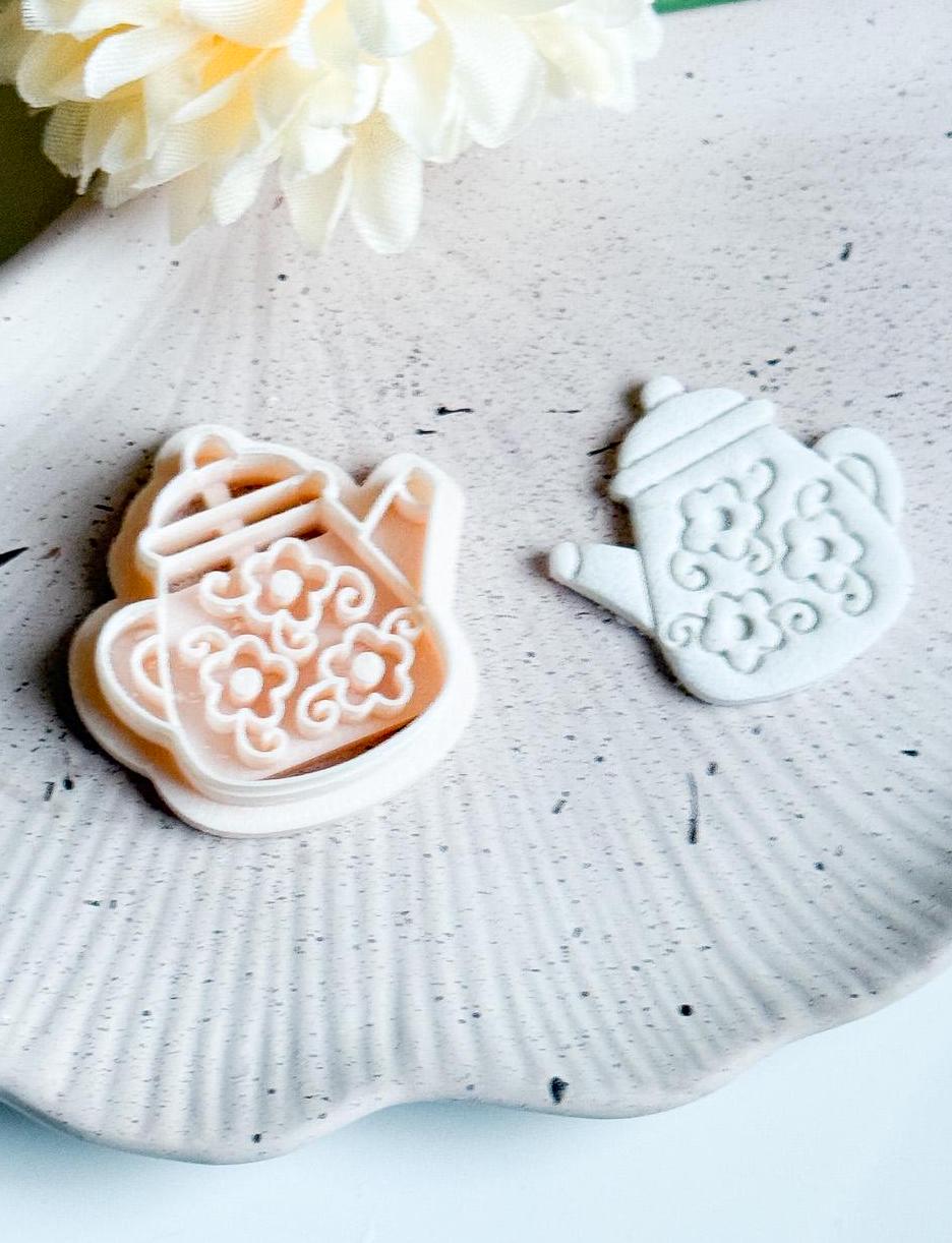 Floral Teapot Polymer Clay Cutter: Earring & Charm Mold