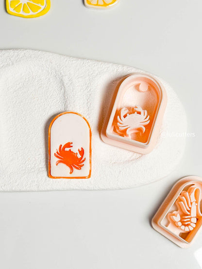 Crab Imprint Clay Cutter: Rounded Rectangle Ocean Earrings