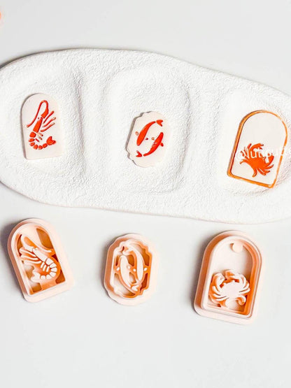 Crab Imprint Clay Cutter: Rounded Rectangle Ocean Earrings