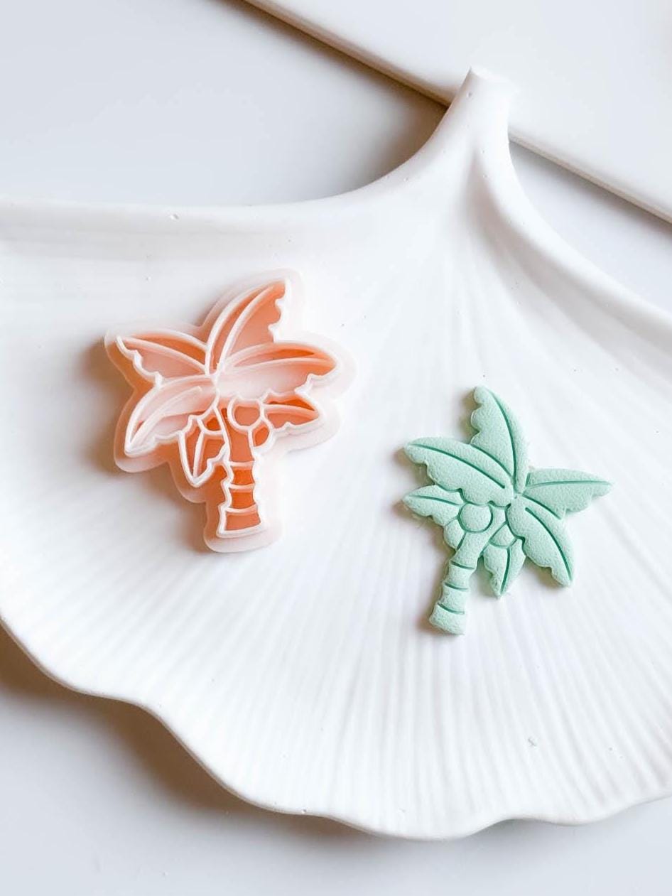 Tropical Palm Tree Clay Cutter – Island Style Earring Cutter with Coconut & Imprint Details