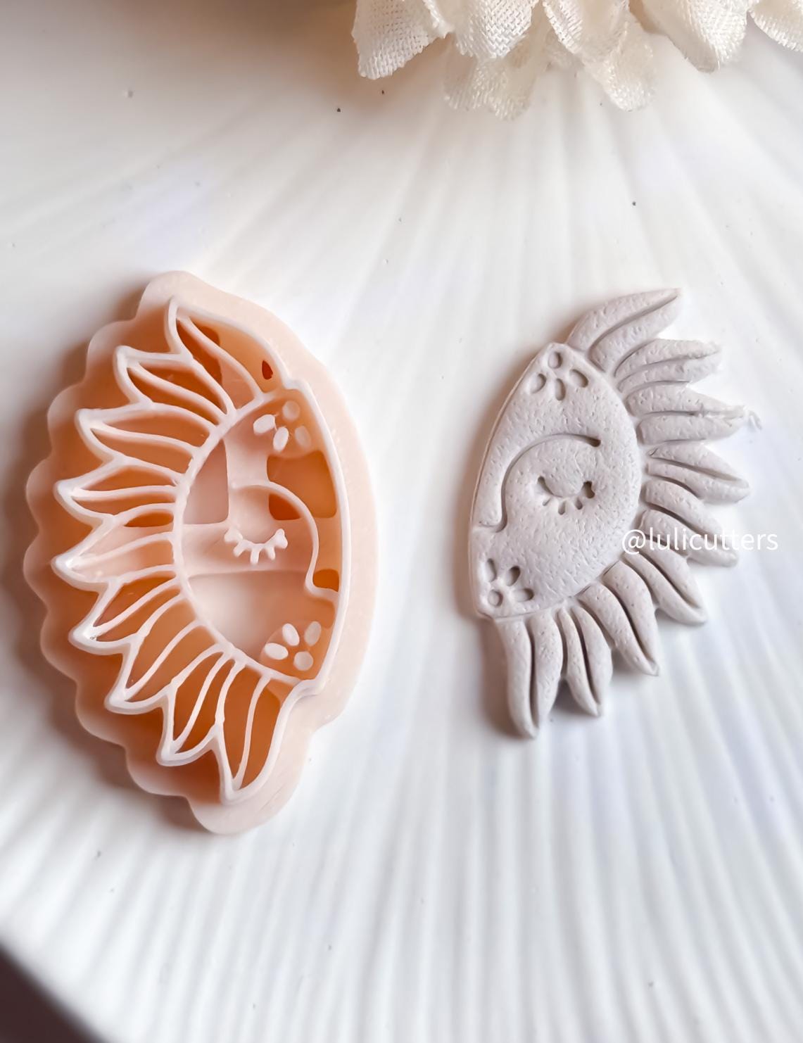 Floral Sun Face Polymer Clay Cutter Crescent Sun with Imprint Flowers for Celestial Earrings