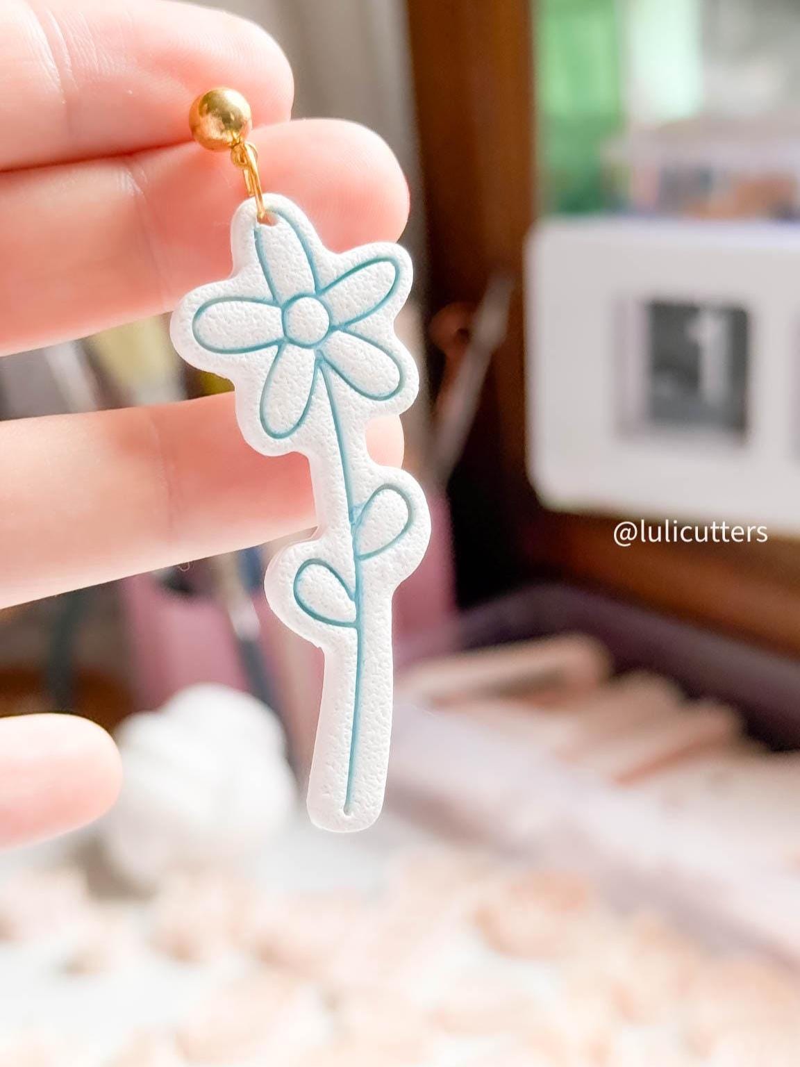 Daisy Stem Polymer Clay Cutter Whimsical Flower Imprint - 2 Size Options