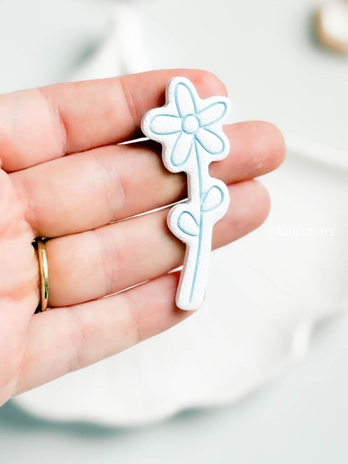 Daisy Stem Polymer Clay Cutter Whimsical Flower Imprint - 2 Size Options