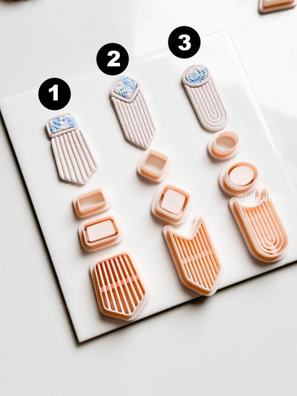 Textured Bezel Clay Earring Cutter Set Includes 3 Bold Shapes with Matching Toppers