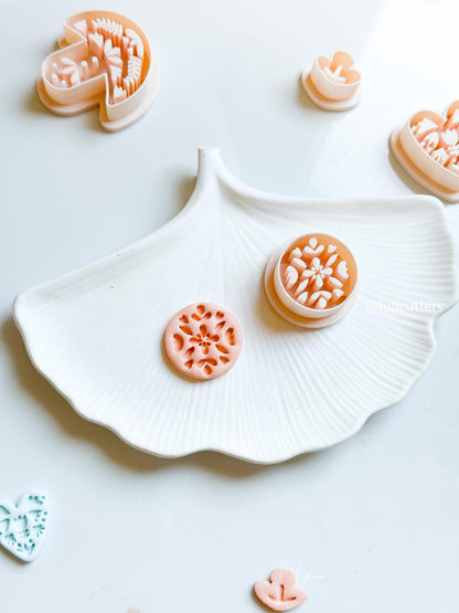 Folk Floral Circle Polymer Clay Cutter 25mm to 35 mm options -Imprint Earring Cutter