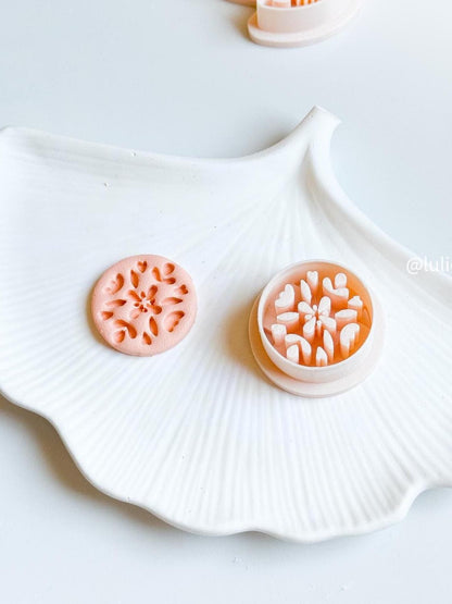 Folk Floral Circle Polymer Clay Cutter 25mm to 35 mm options -Imprint Earring Cutter