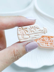 Beach Scene Polymer Clay Cutter: Palm Tree Sunset Earring Design