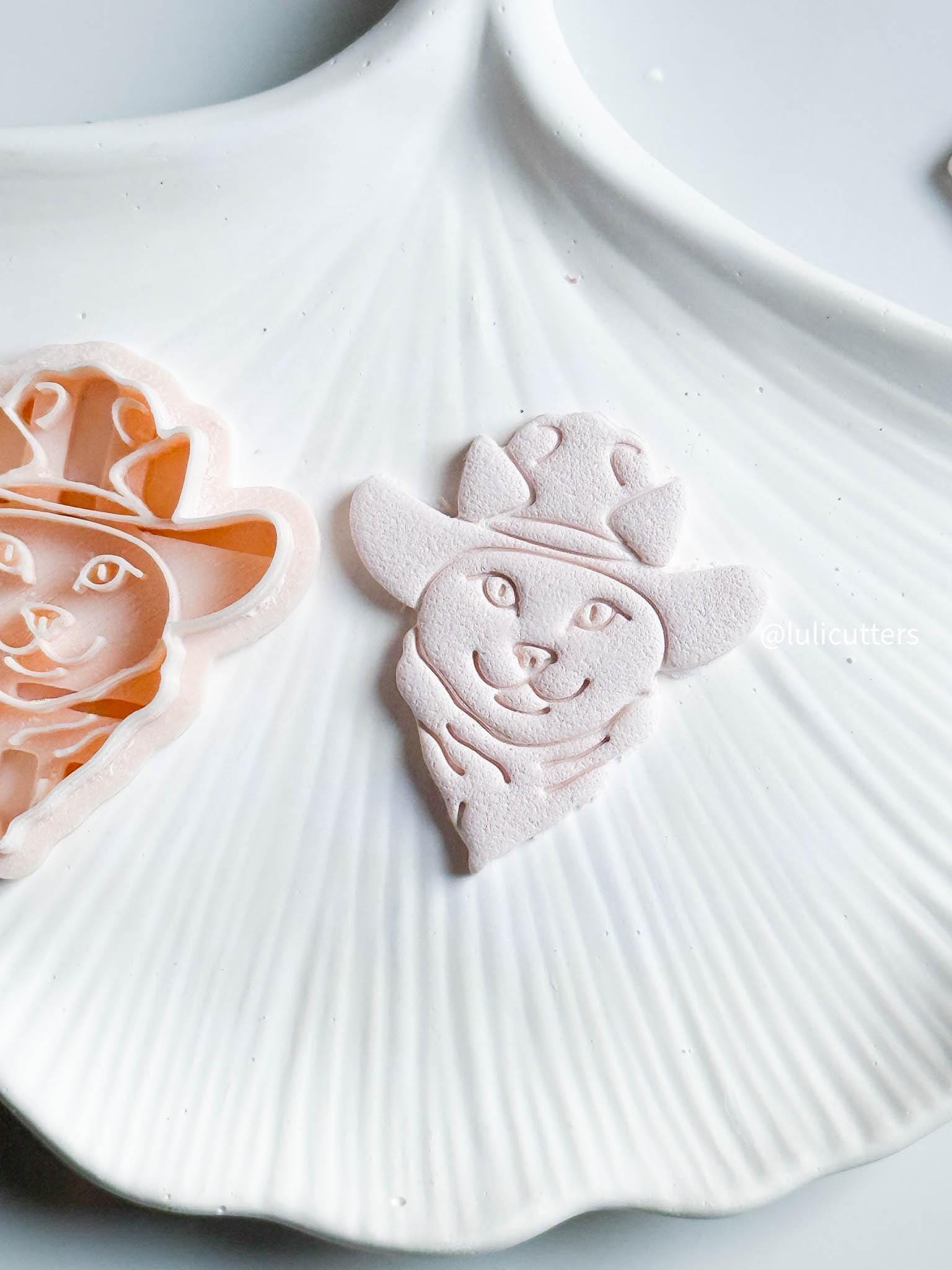 Cowboy Cat Cutter Western Polymer Clay Cutter with Imprint for Funny Kitty Earrings