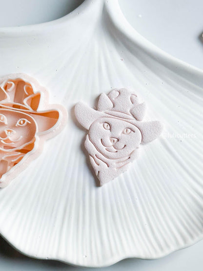 Cowboy Cat Cutter Western Polymer Clay Cutter with Imprint for Funny Kitty Earrings