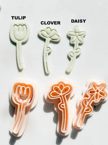 Hand-Drawn Flower Clay Cutter Set 3 Floral Styles in 40 mm + 60 mm Sizes