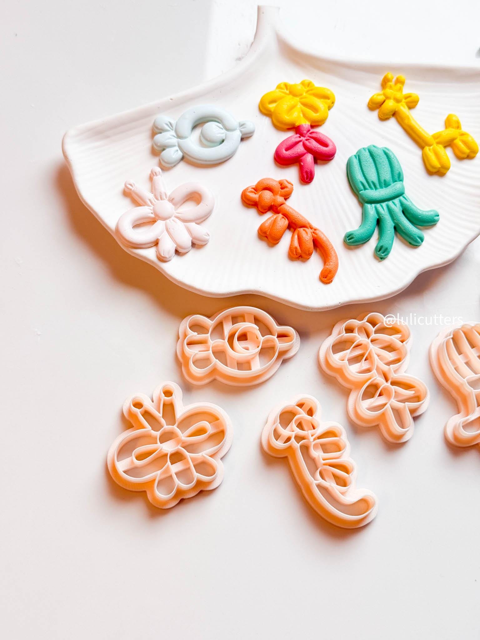 Balloon Animal Clay Cutter Set: Fish, Octopus, Monkey, Flower, Butterfly, Giraffe