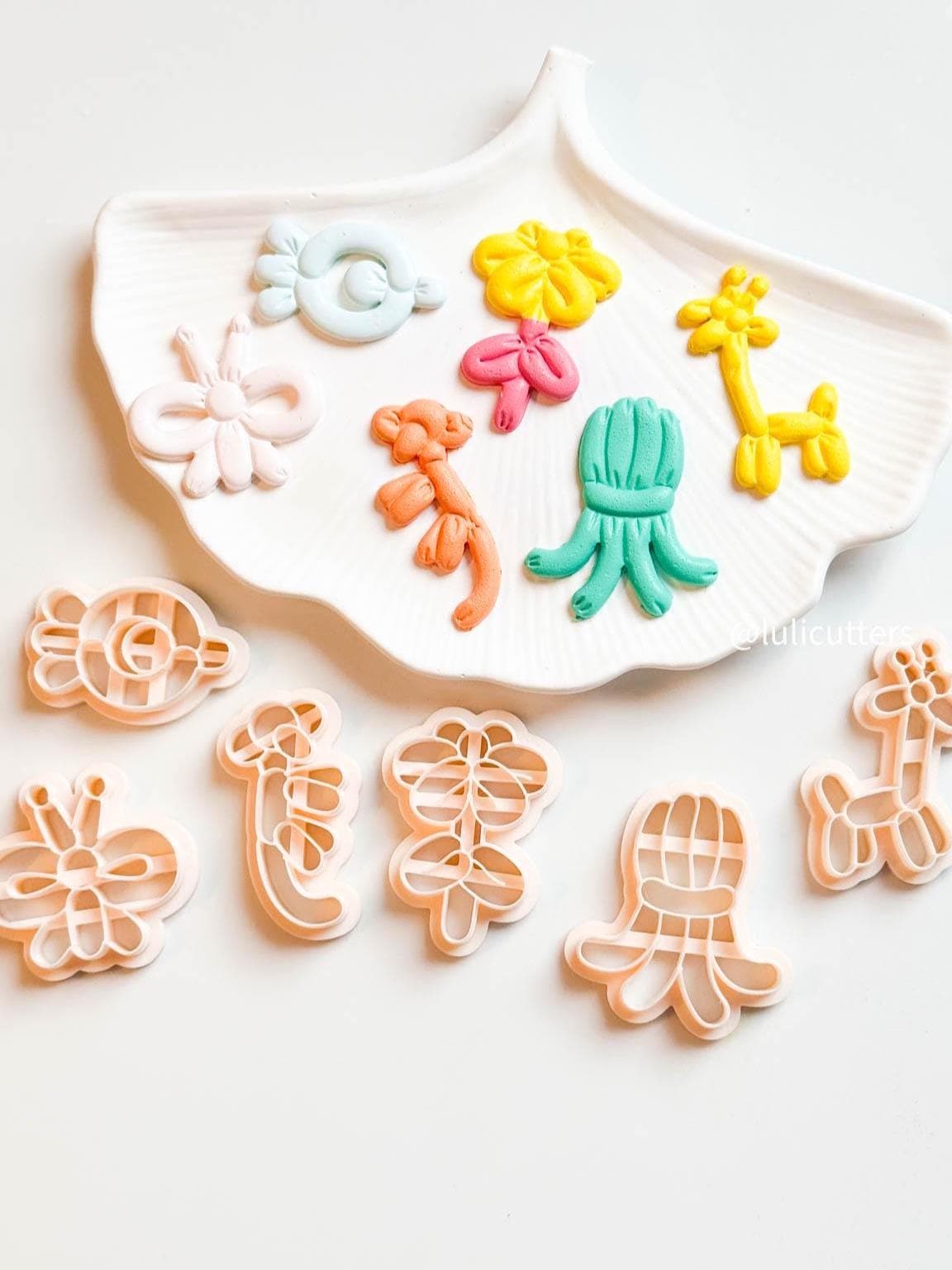 Balloon Animal Clay Cutter Set: Fish, Octopus, Monkey, Flower, Butterfly, Giraffe