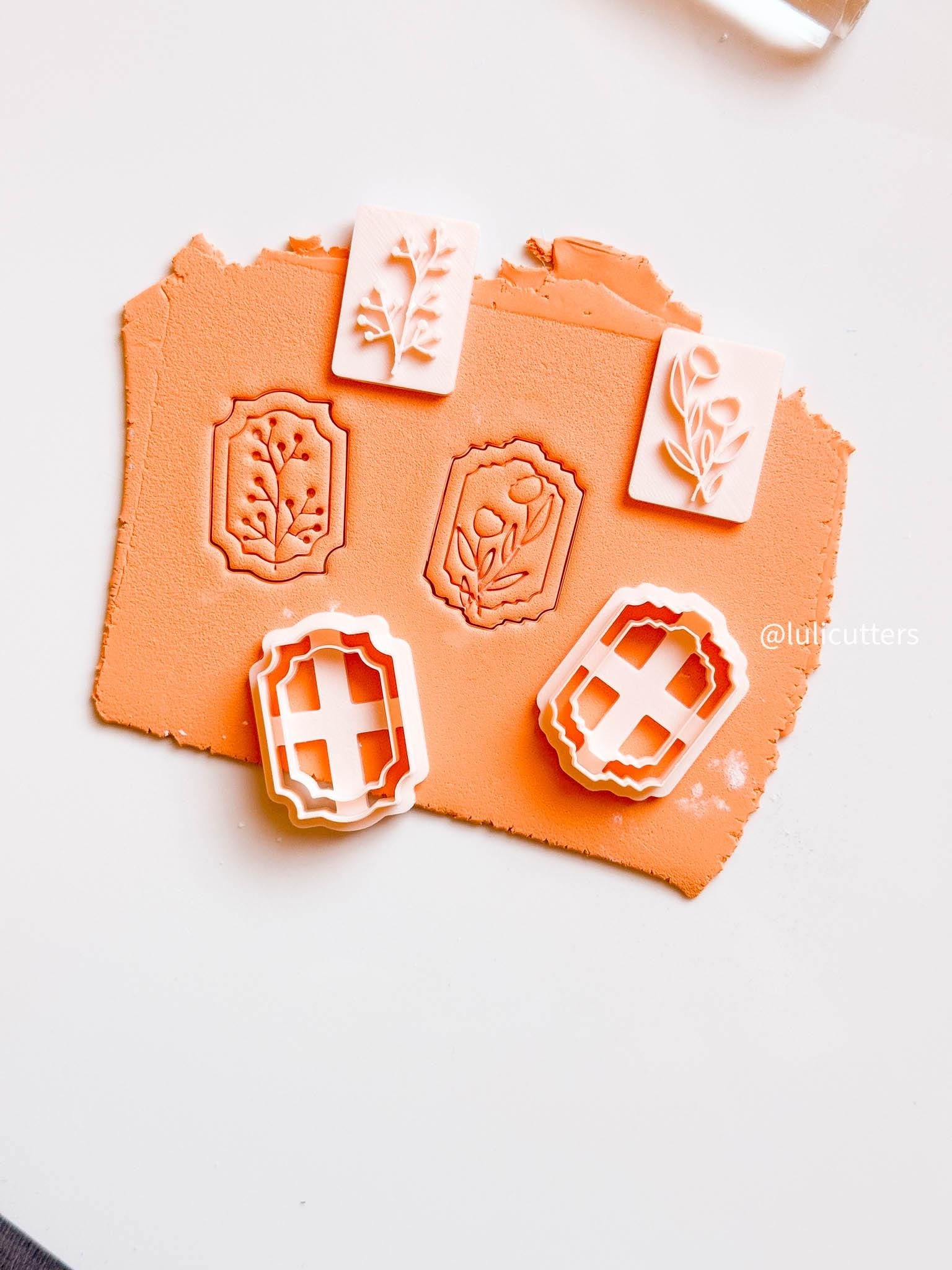 Floral Stamp & Frame Cutter Set 2 Botanical Imprints + 2 Scalloped Cutters