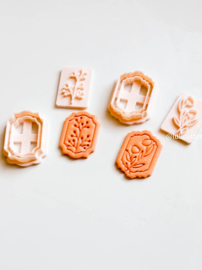 Floral Stamp & Frame Cutter Set 2 Botanical Imprints + 2 Scalloped Cutters