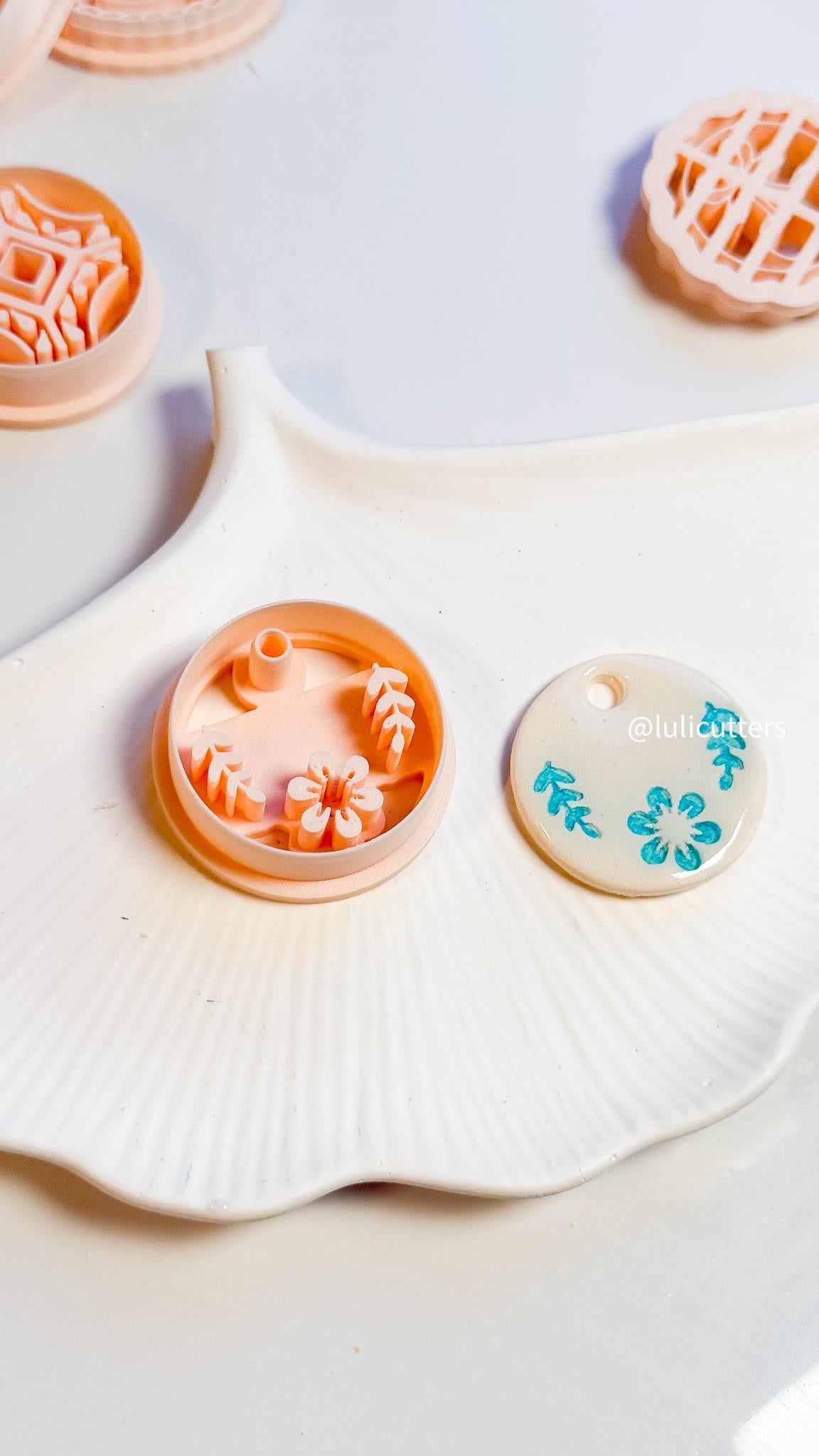 Floral Imprint Clay Cutter: Mediterranean Ceramic-Look Pendant (30/35 mm)