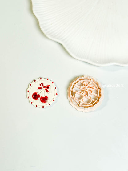 Cherry Bow Clay Cutter: Scalloped Dotted Circle Imprint for Polymer Clay Earrings