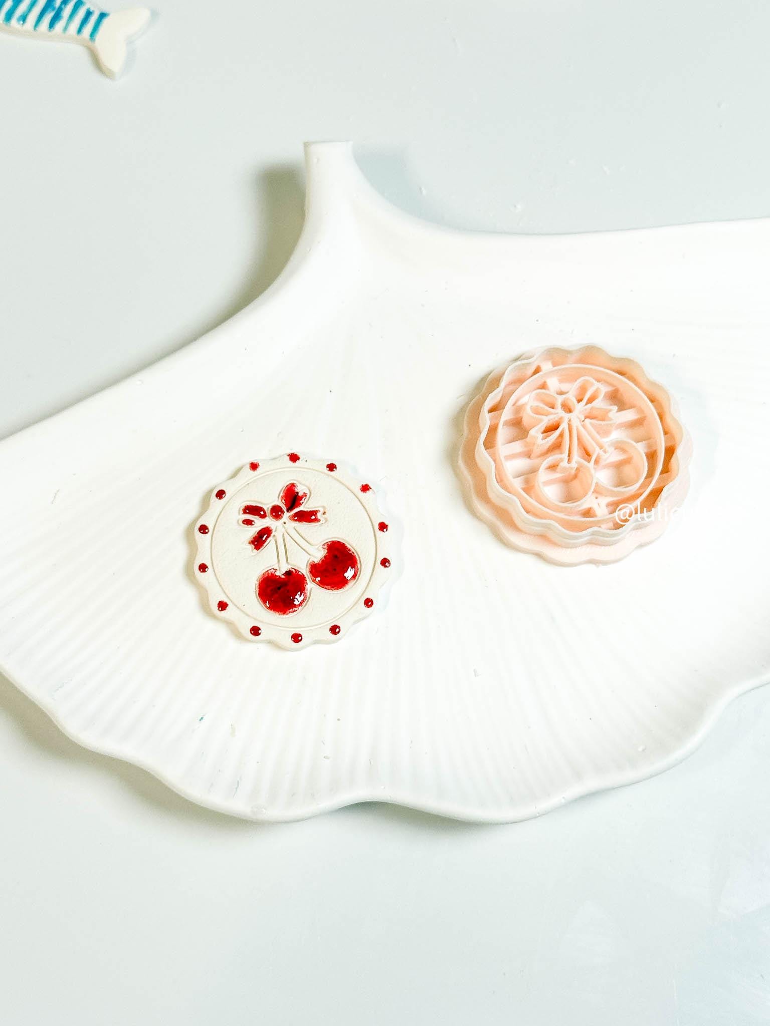 Cherry Bow Clay Cutter: Scalloped Dotted Circle Imprint for Polymer Clay Earrings