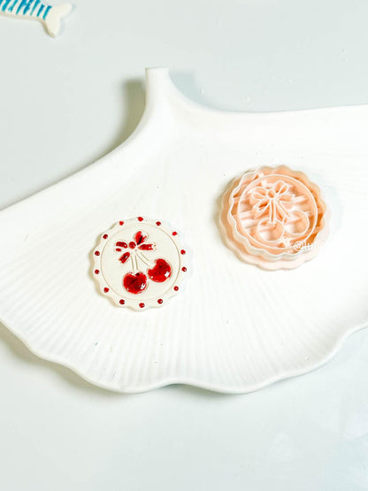 Cherry Bow Clay Cutter: Scalloped Dotted Circle Imprint for Polymer Clay Earrings