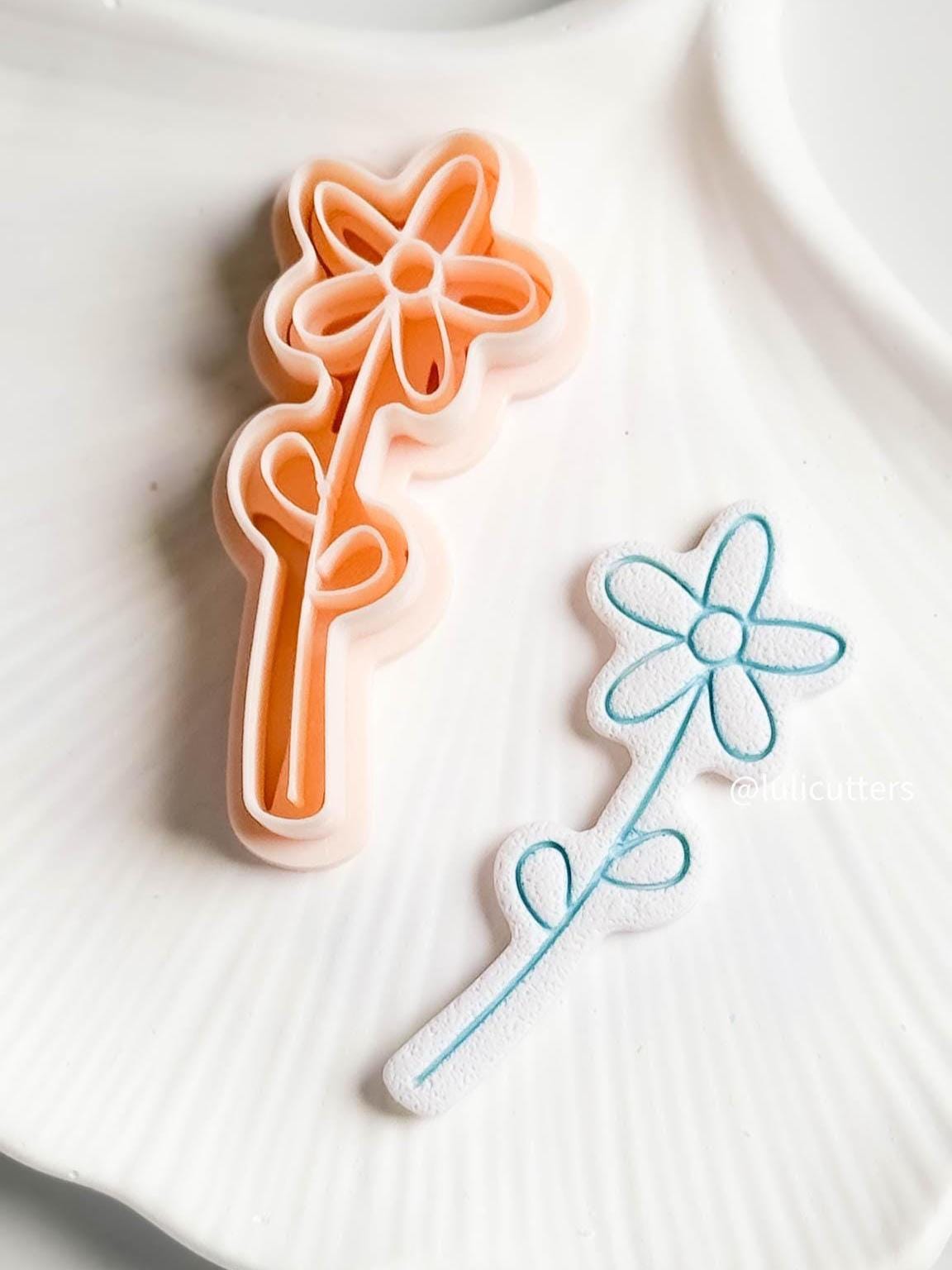 Daisy Stem Polymer Clay Cutter Whimsical Flower Imprint - 2 Size Options