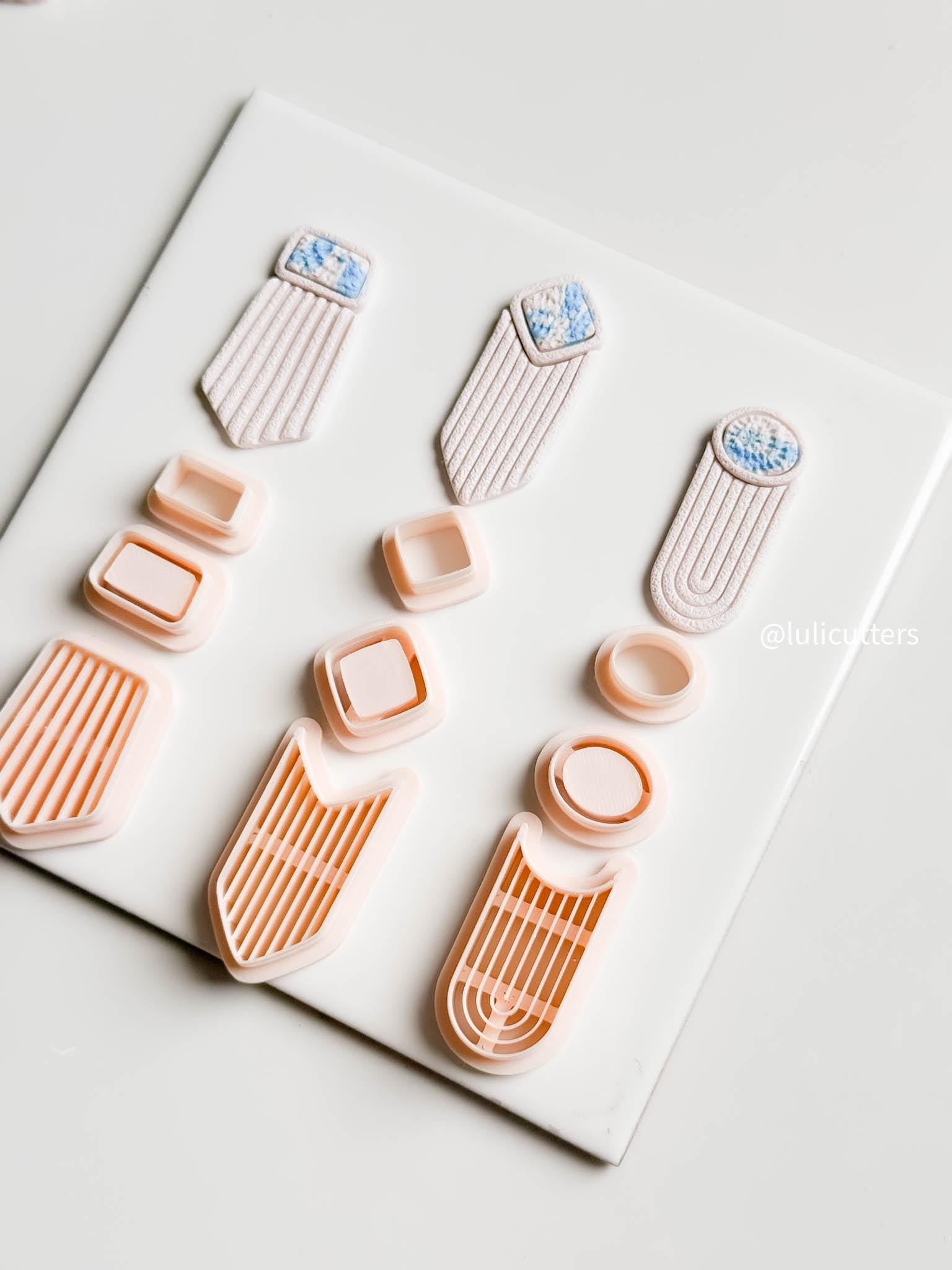 Textured Bezel Clay Earring Cutter Set Includes 3 Bold Shapes with Matching Toppers