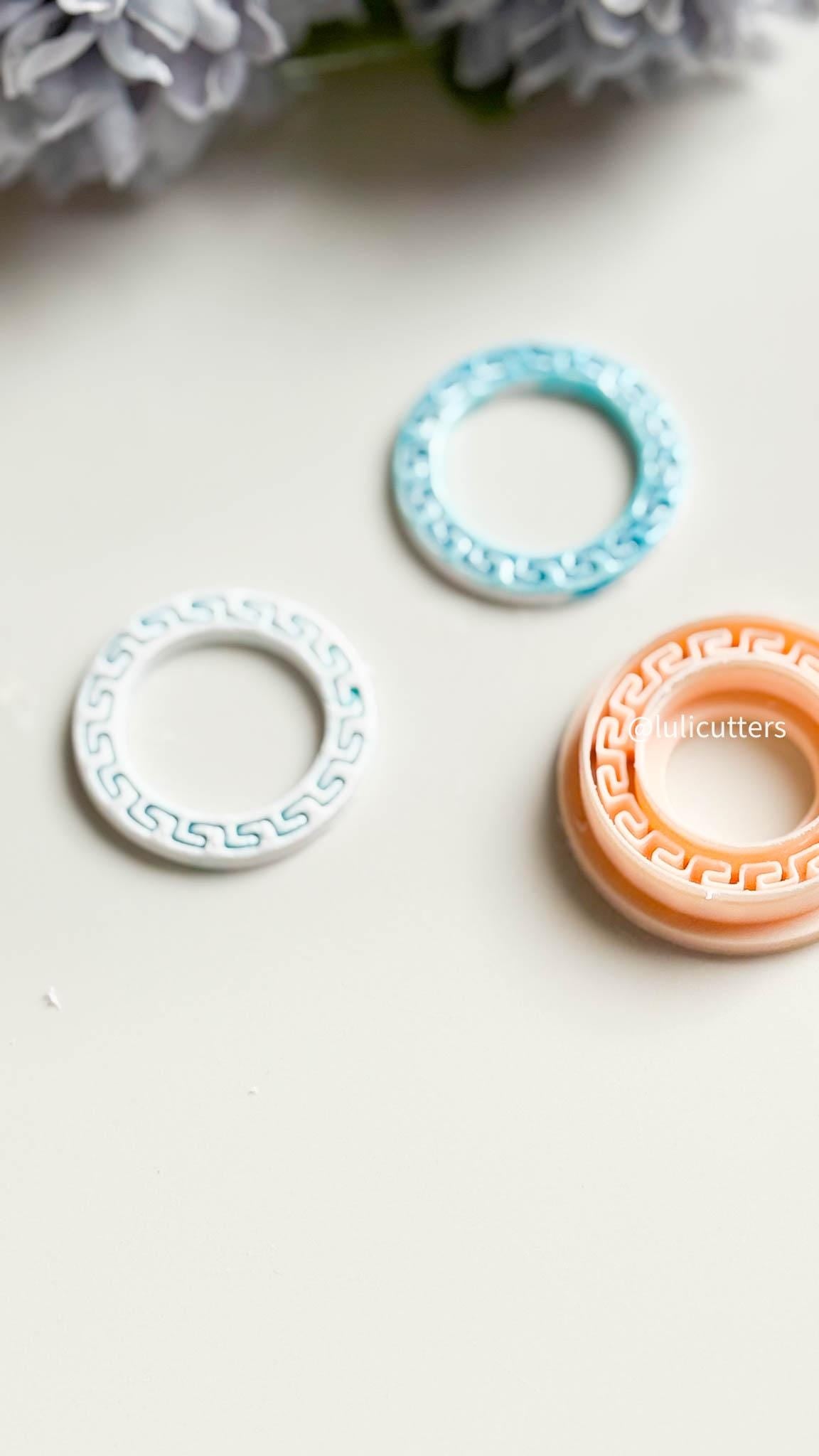 Debossed Greek Pattern Circle Cutter Available in 30, 35, 40, and 45 mm