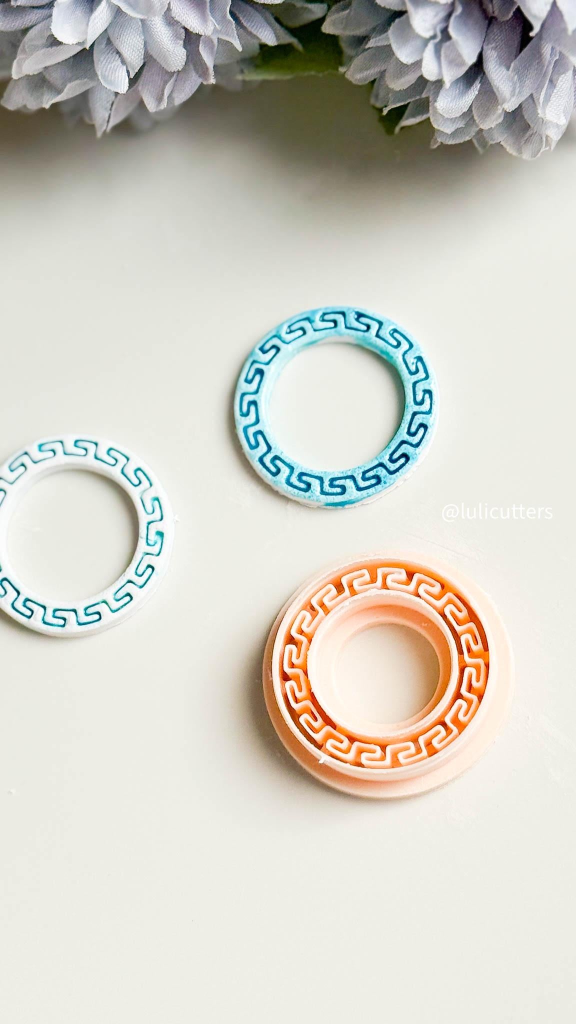 Debossed Greek Pattern Circle Cutter Available in 30, 35, 40, and 45 mm