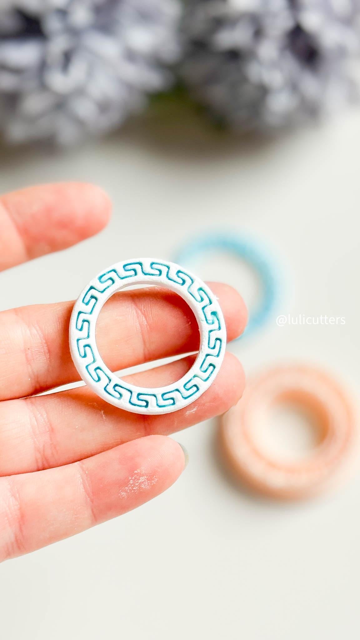 Debossed Greek Pattern Circle Cutter Available in 30, 35, 40, and 45 mm