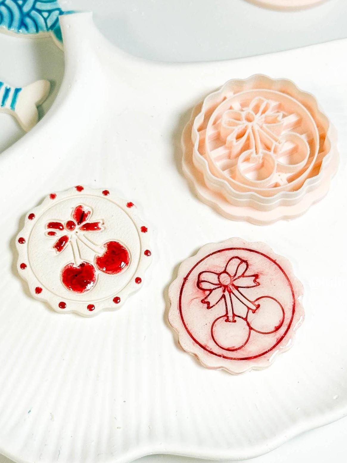 Cherry Bow Clay Cutter: Scalloped Dotted Circle Imprint for Polymer Clay Earrings