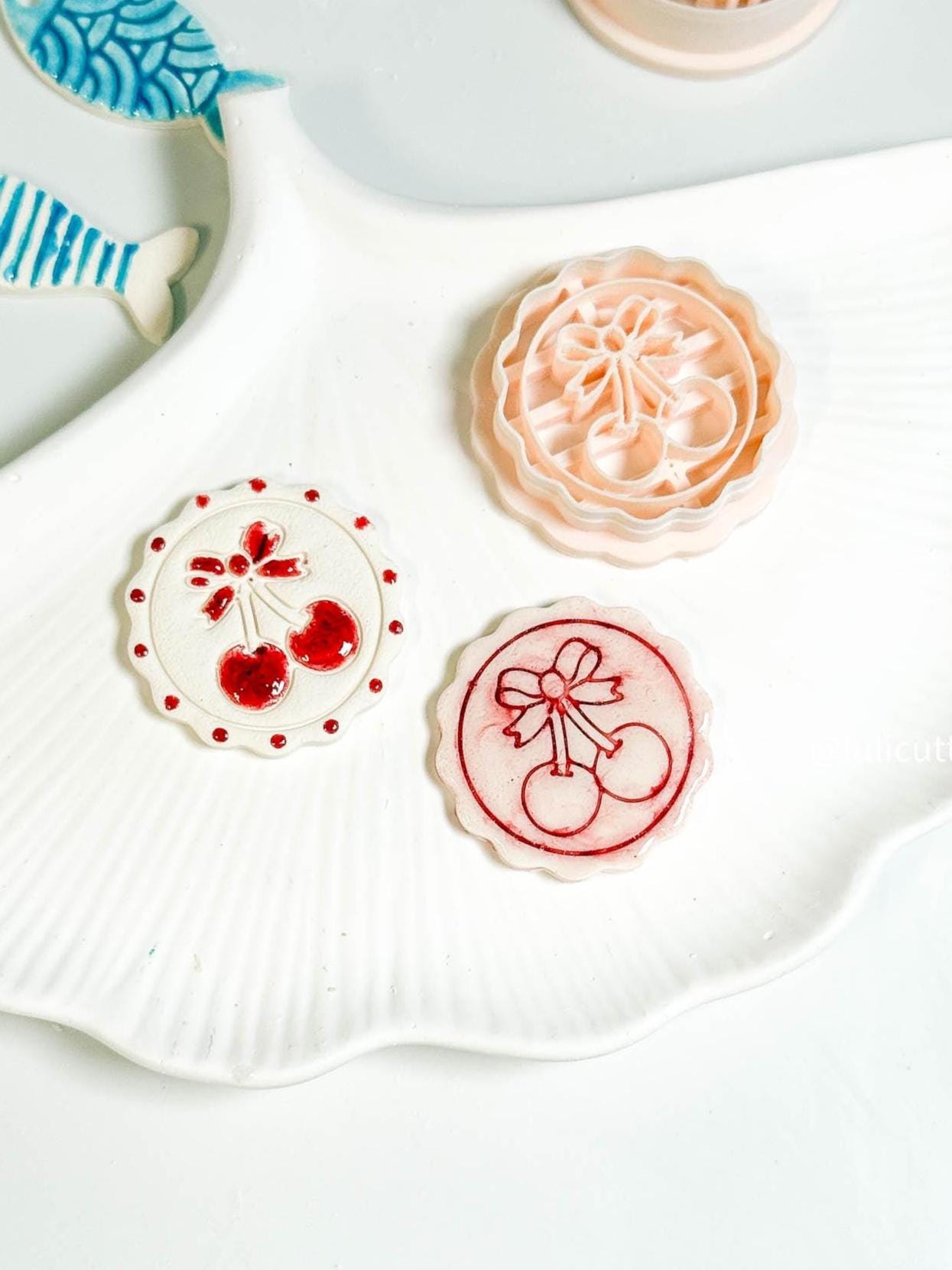 Cherry Bow Clay Cutter: Scalloped Dotted Circle Imprint for Polymer Clay Earrings