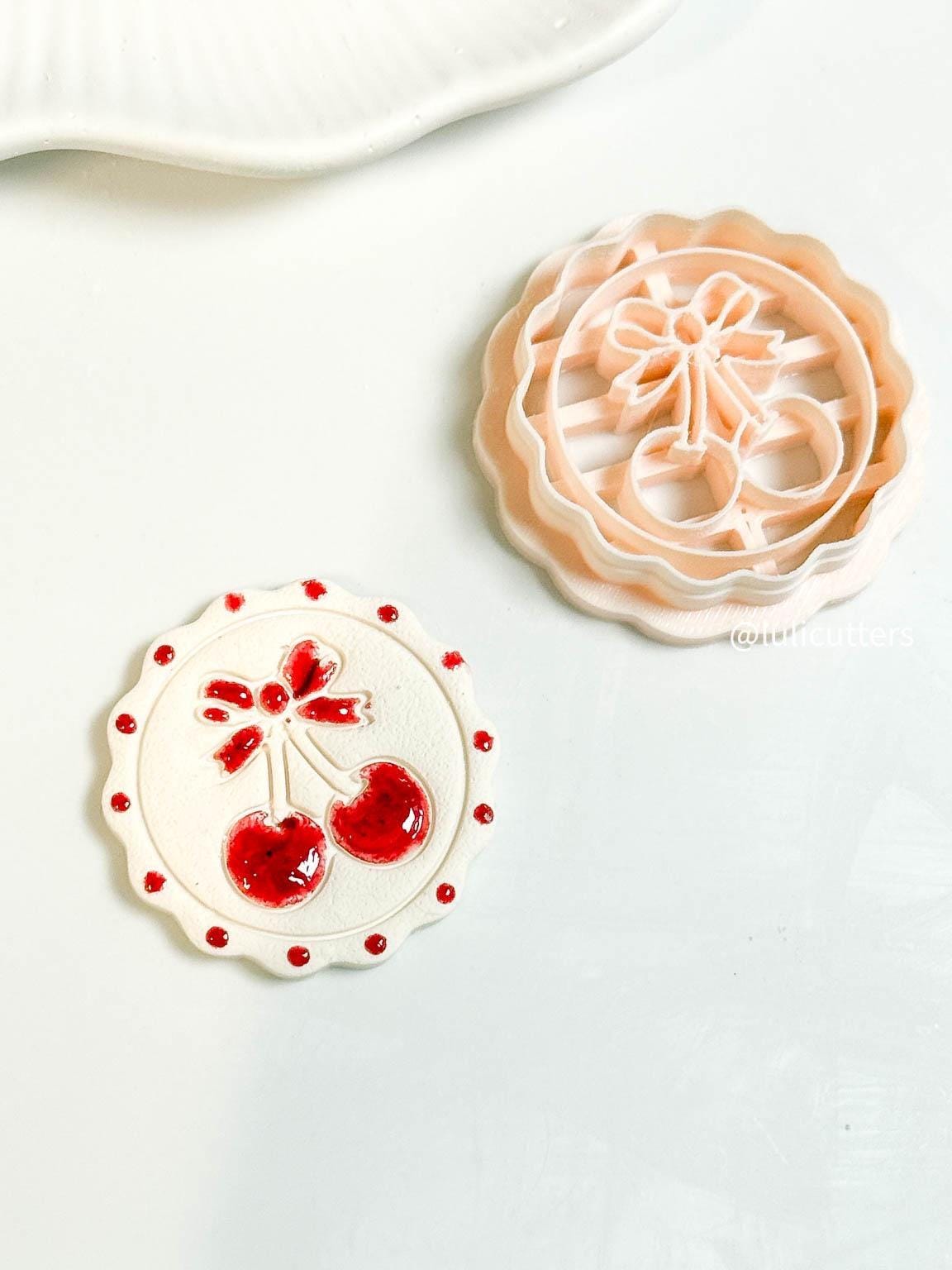 Cherry Bow Clay Cutter: Scalloped Dotted Circle Imprint for Polymer Clay Earrings