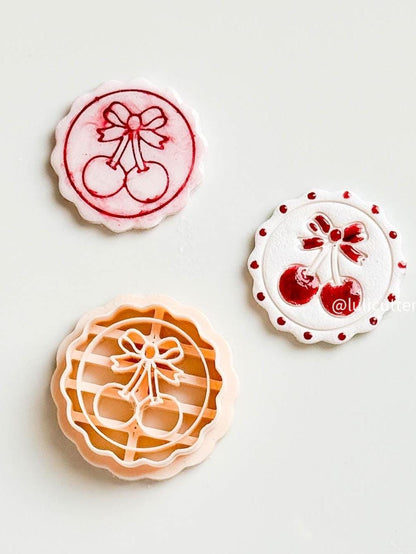Cherry Bow Clay Cutter: Scalloped Dotted Circle Imprint for Polymer Clay Earrings