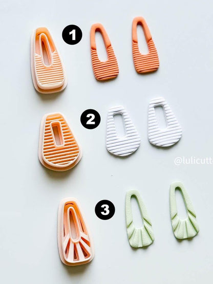 Geometric Clay Earring Cutter Set 3 Modern Styles - Ribbed Texture