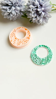 Faux Ceramic Mandala Hoop Clay Cutter 50 mm Debossed Mediterranean Pattern