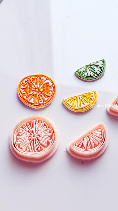 Citrus Slice Clay Cutter Set: Realistic Orange, Lemon, Lime (2545 mm)