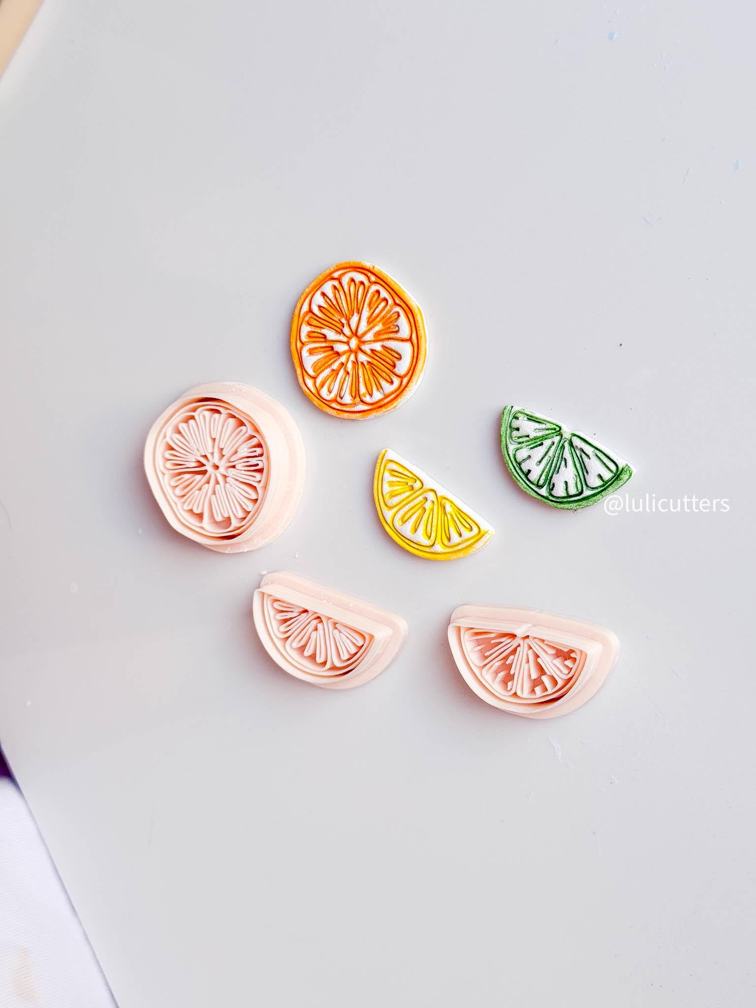 Citrus Slice Clay Cutter Set: Realistic Orange, Lemon, Lime (2545 mm)
