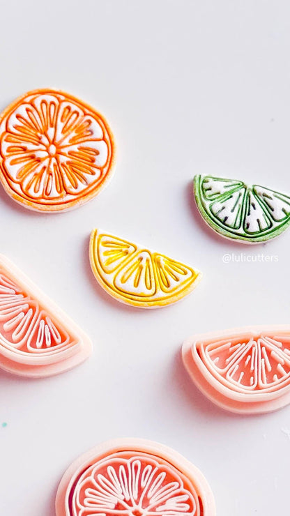 Citrus Slice Clay Cutter Set: Realistic Orange, Lemon, Lime (2545 mm)