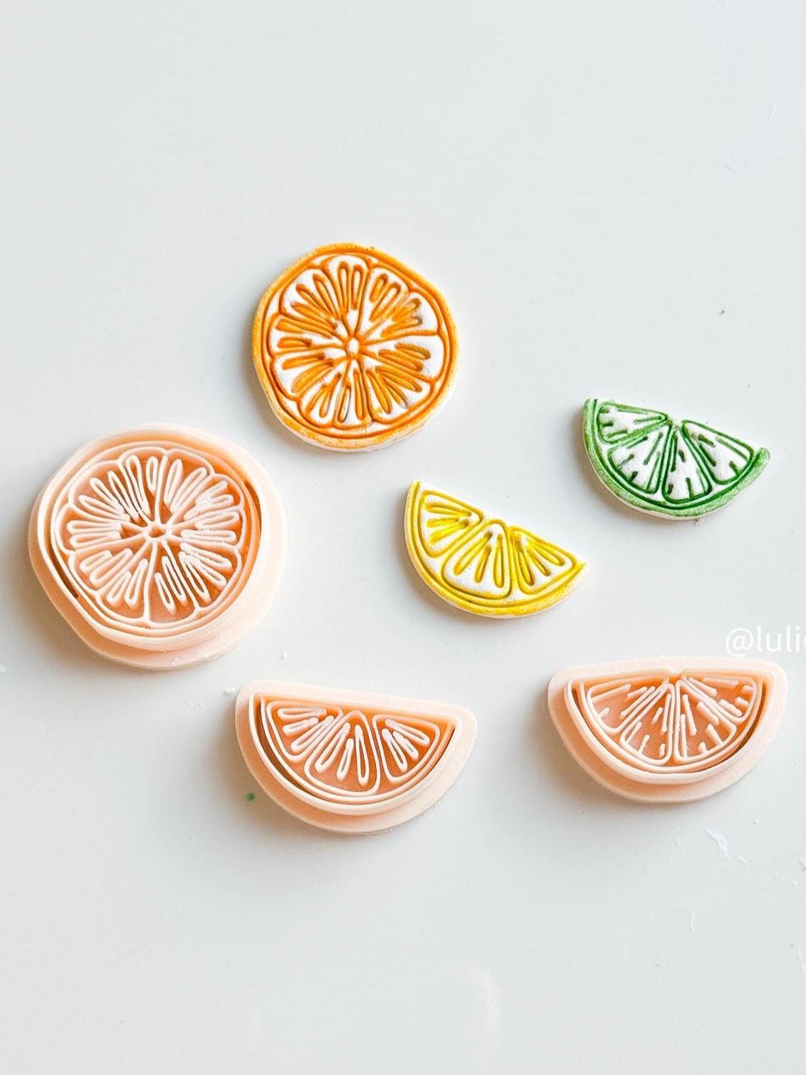 Citrus Slice Clay Cutter Set: Realistic Orange, Lemon, Lime (2545 mm)