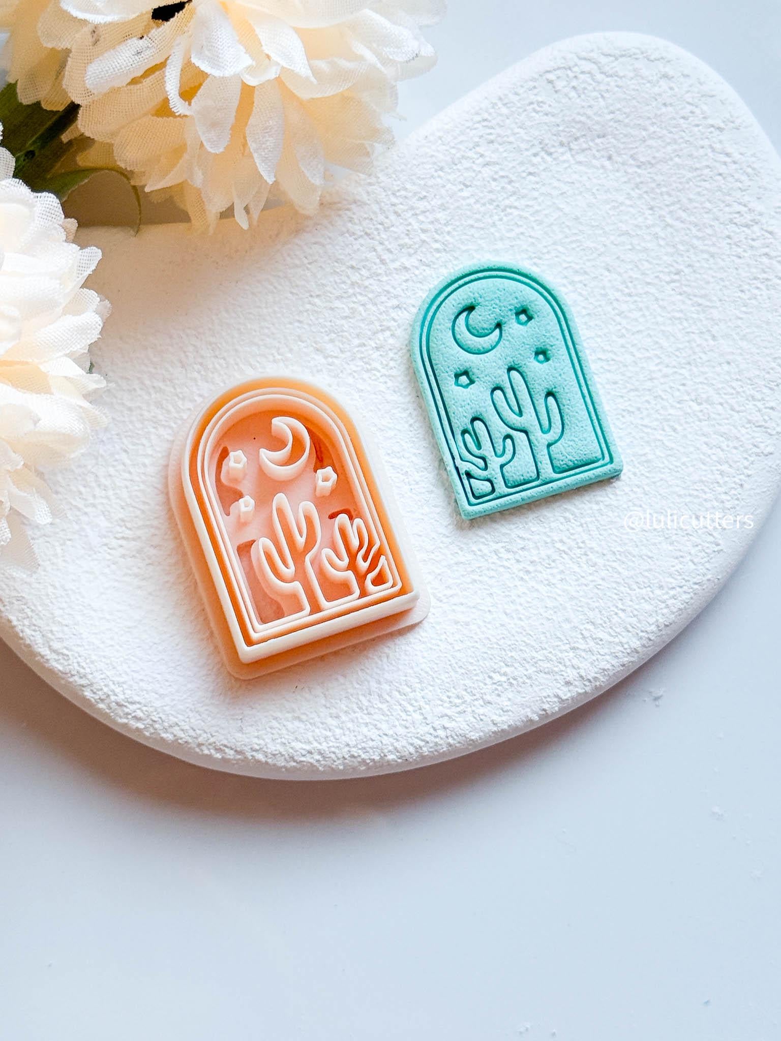 Cactus Desert Window Cutter Moon & Stars Imprint Clay Earring Cutter