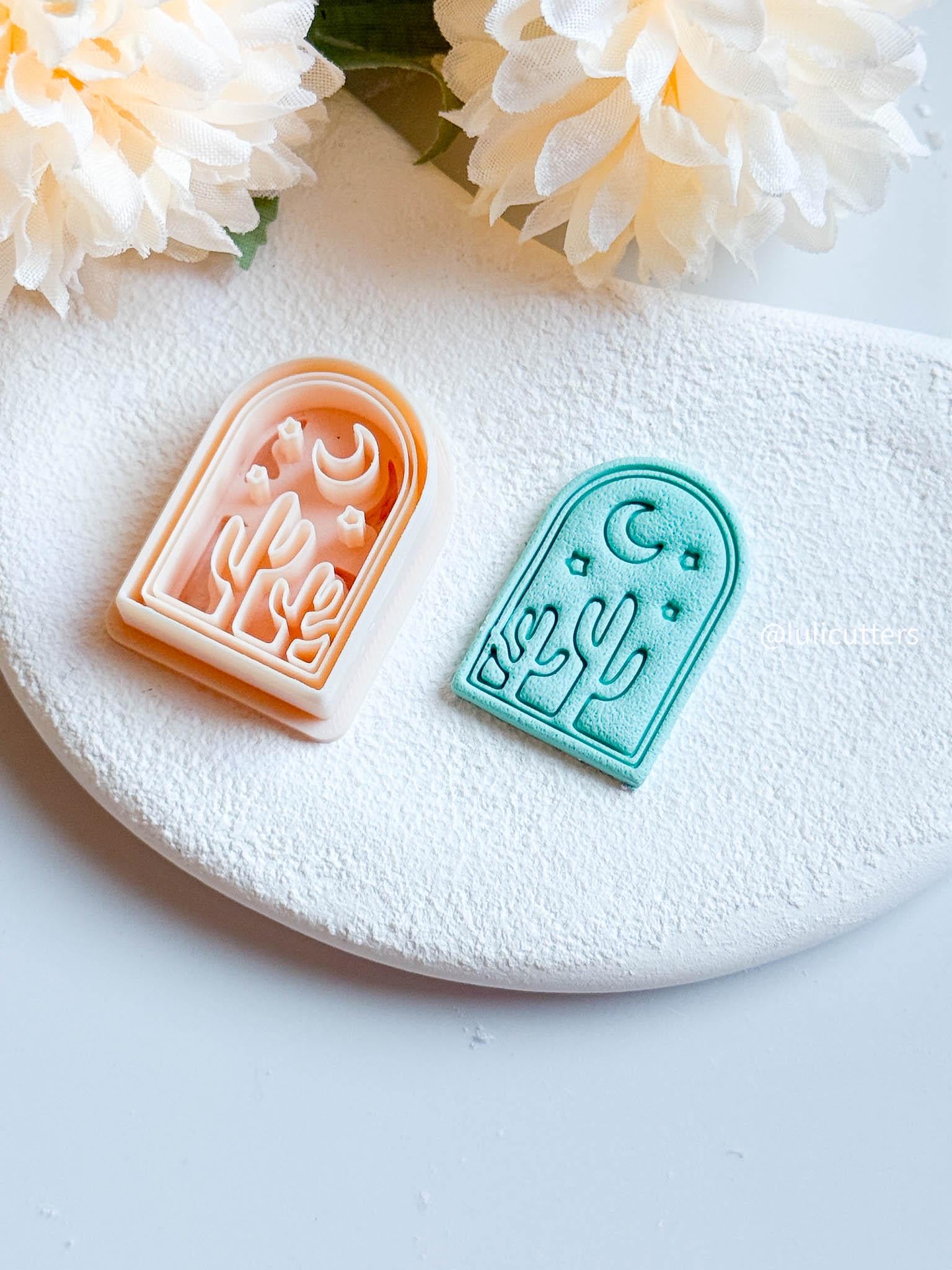 Cactus Desert Window Cutter Moon & Stars Imprint Clay Earring Cutter