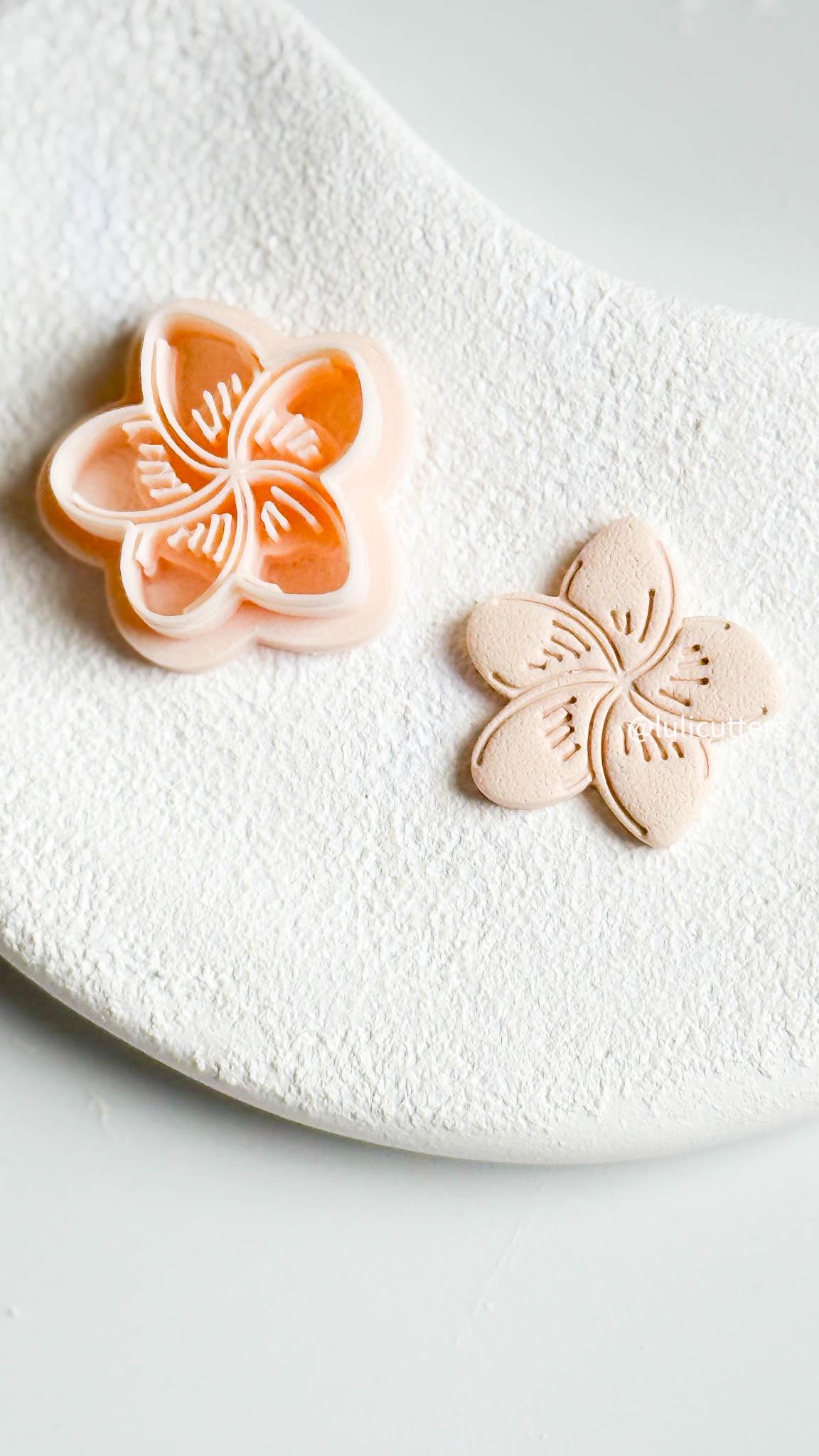 Floral Clay Cutter 5-Petal Flower Earring Cutter with Imprint Details | Available in 2545mm