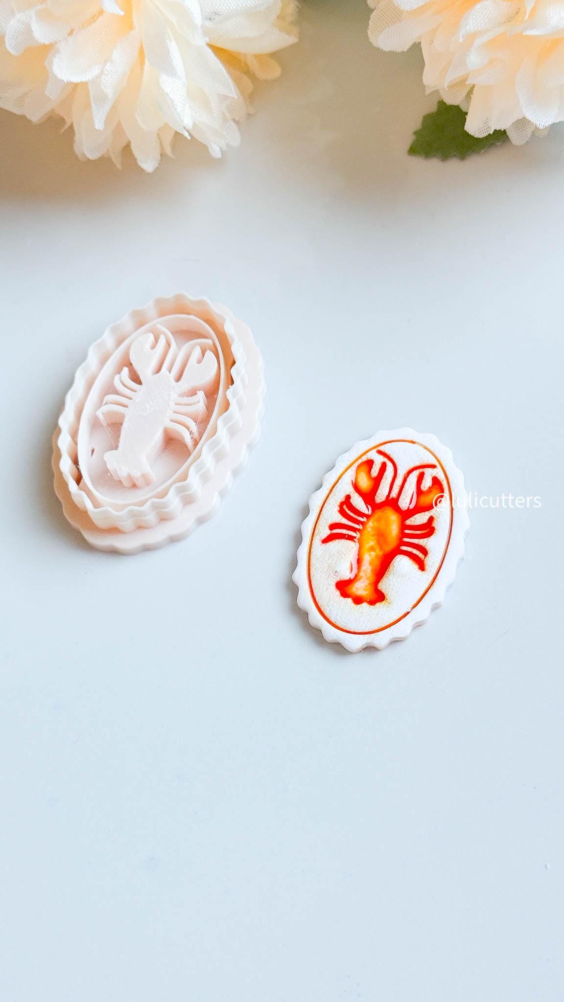 Lobster Oval Clay Cutter Scalloped Frame Imprint Design in 2545 mm (5 Sizes)
