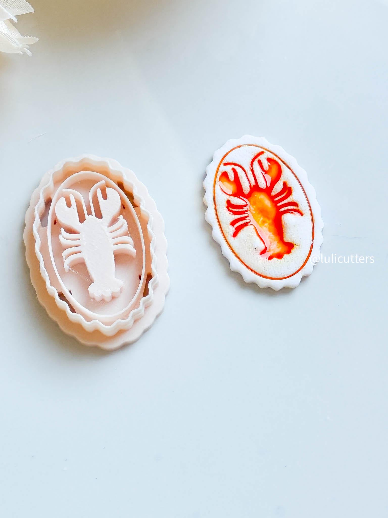 Lobster Oval Clay Cutter Scalloped Frame Imprint Design in 2545 mm (5 Sizes)