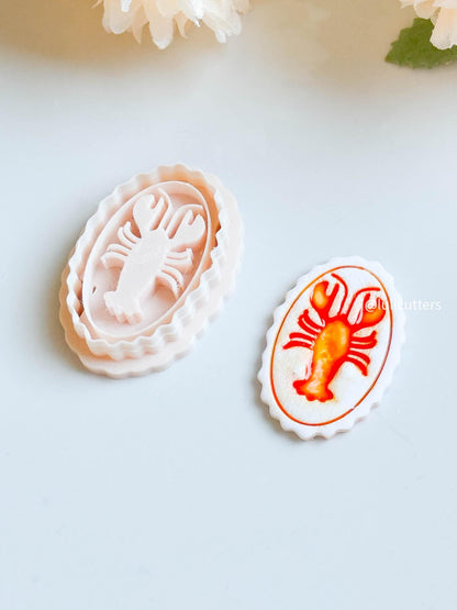 Lobster Oval Clay Cutter Scalloped Frame Imprint Design in 2545 mm (5 Sizes)