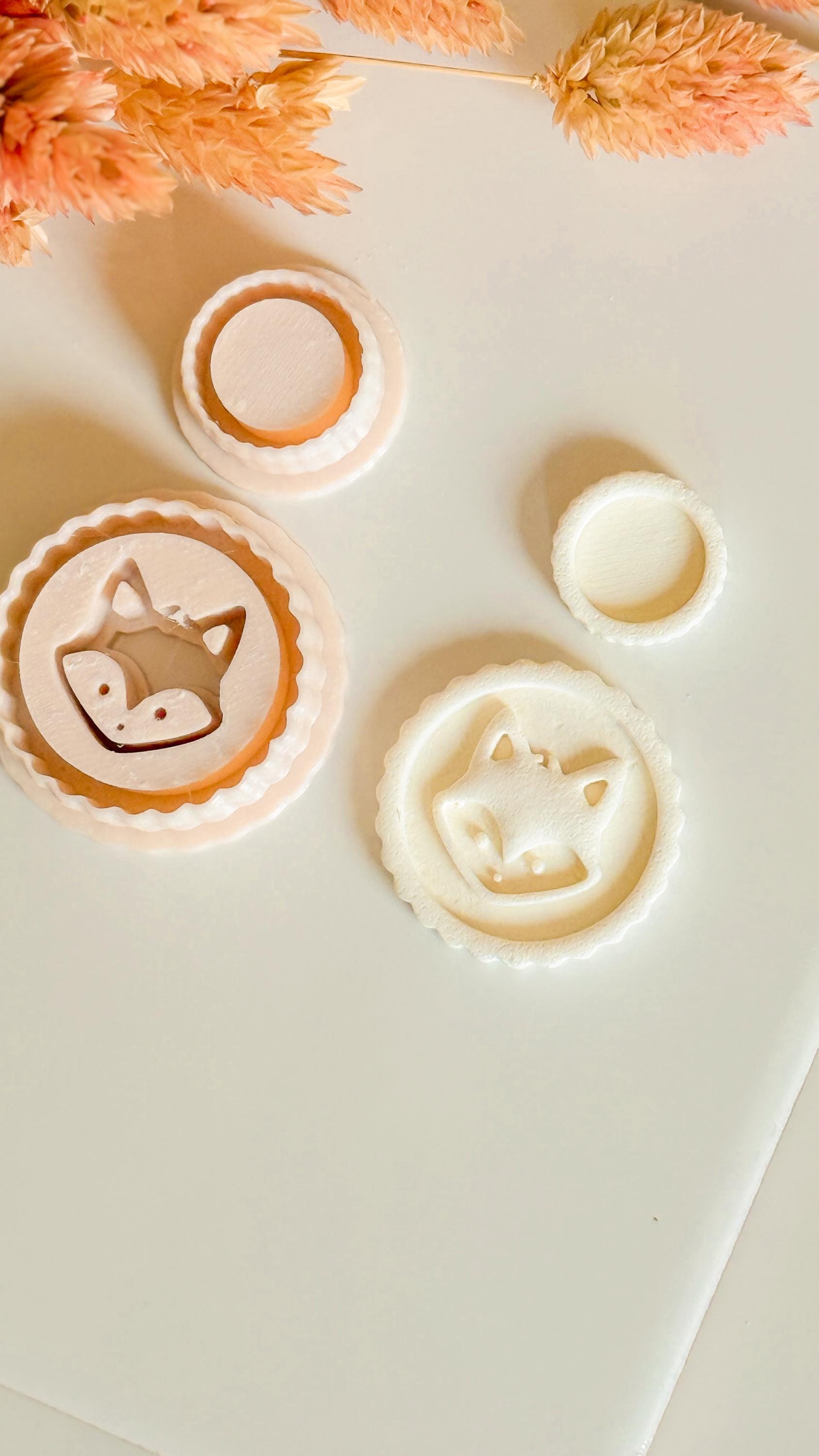 Fox Head Clay Cutter Set: Woodland Animal Face Medallion, Earring Sizes Included